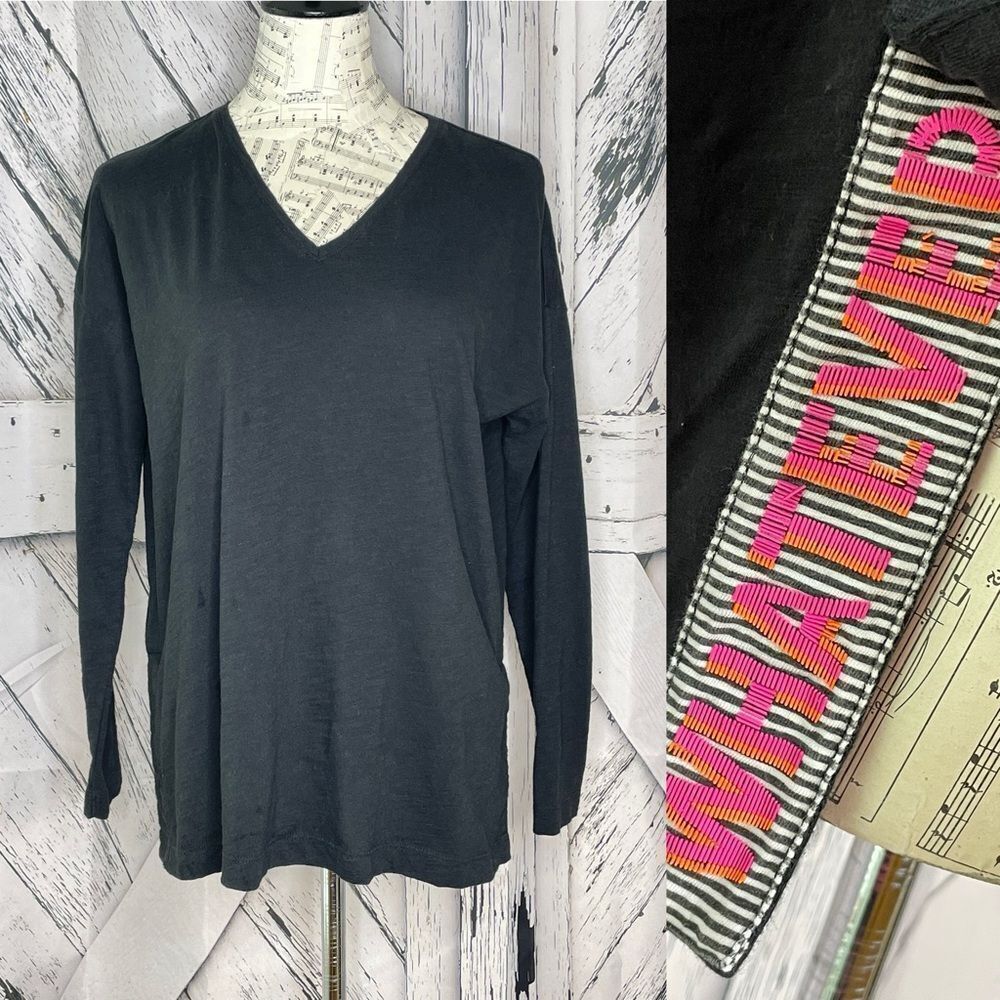 Lisa Todd Long Sleeve Pullover Top V-Neck WHATEVER